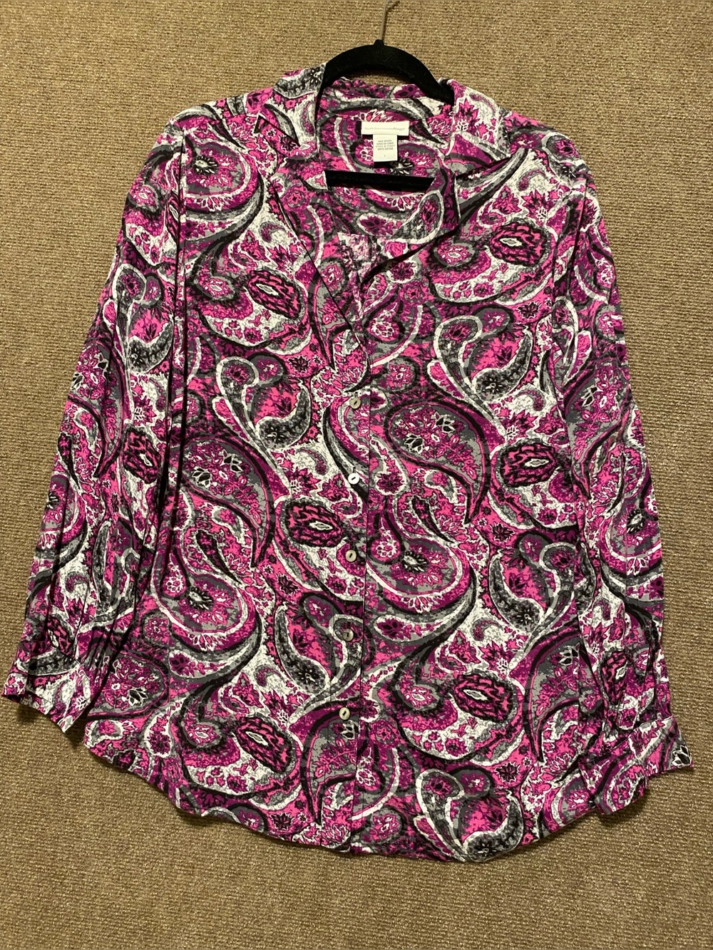 Soft Surroundings Pink Gray Paisley Button-Down Shirt Large